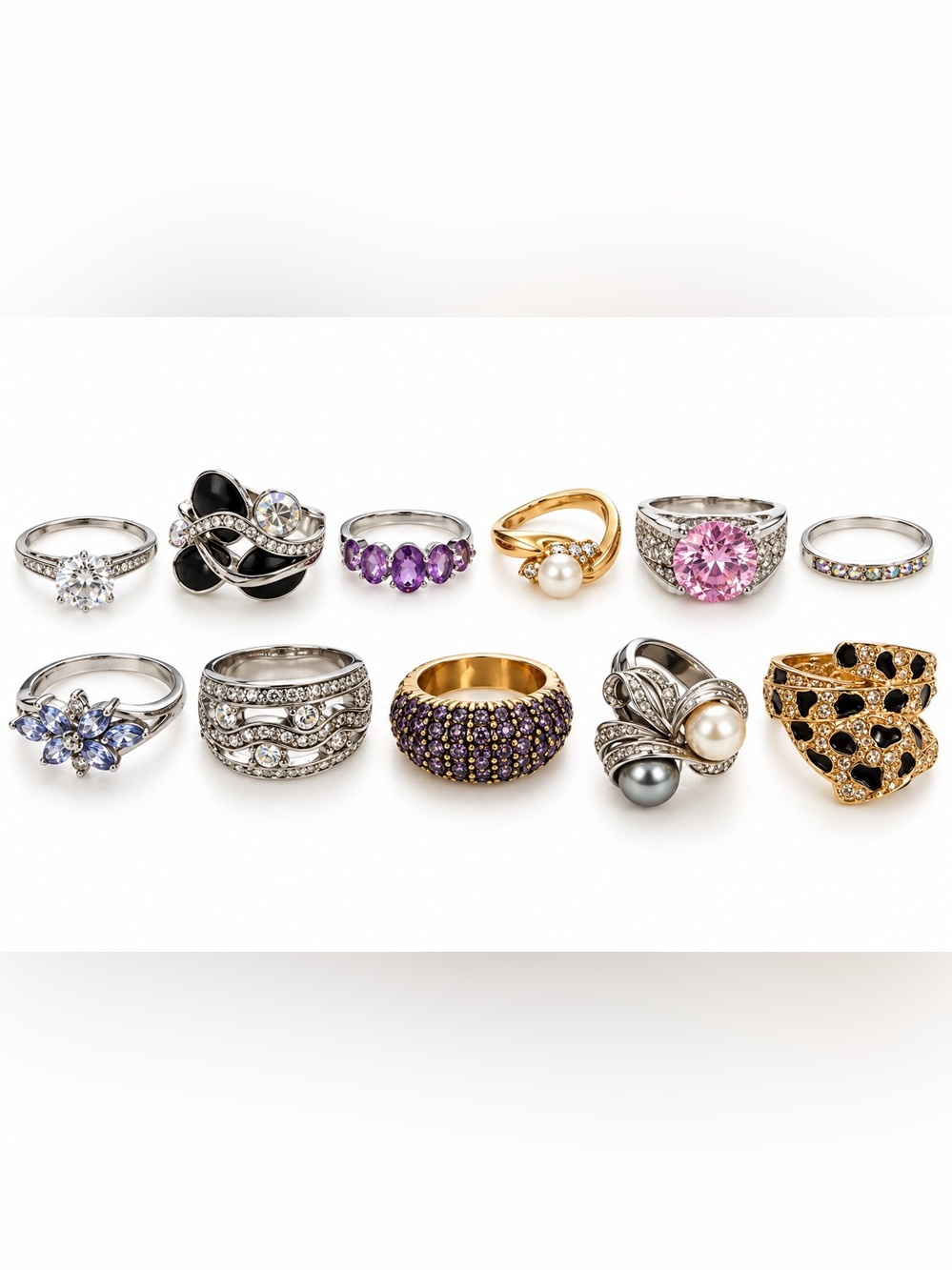 10 Gemstone and Pearl Rings - Multi-Color Collection